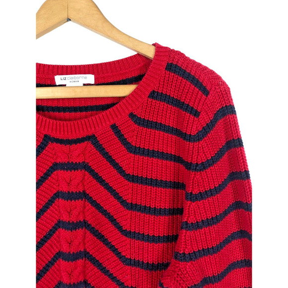 Liz Claiborne 1X Sweater Mariner Red & Black Stripe Womens Cozy Knit Pullover - Picture 3 of 5